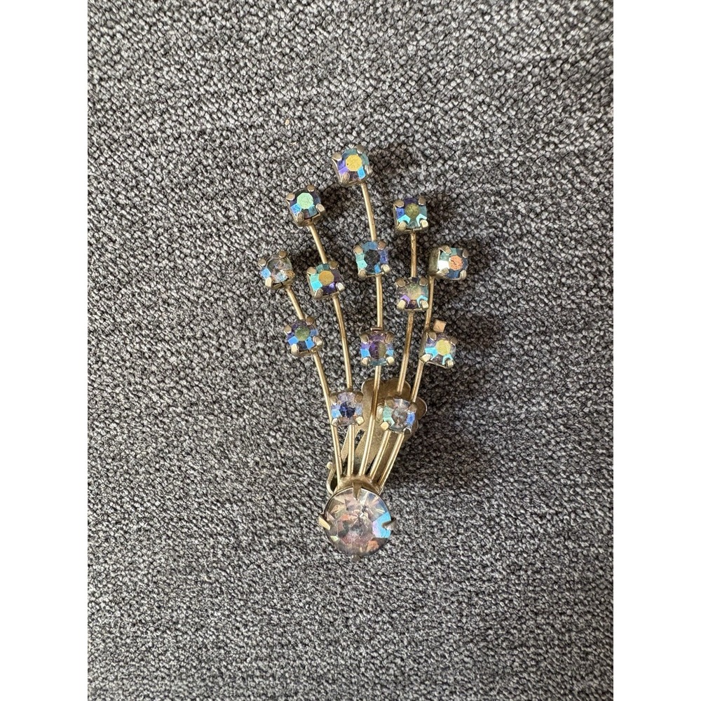 Vintage Weiss Aurora Borealis Rhinestone Ear Starlight Clip‎ On Or Collar Clip